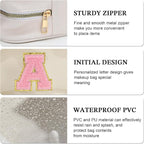 YOOLIFE Initial Make Up Bag Travel Toiletry Bag, Clear Makeup Bag Preppy Stuff Travel Essentials Pink Gifts for Women Teen Girlfriend Teacher Mom Birthday Birthday Gifts for Her Wife White A