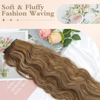 Clip in Hair Extensions, 20 Inch Caramel Brown Mixed Golden Blonde, 4PCS Long Wavy Clip Ins Synthetic Fiber Curly Hair Extensions Full Head Thick Hairpieces