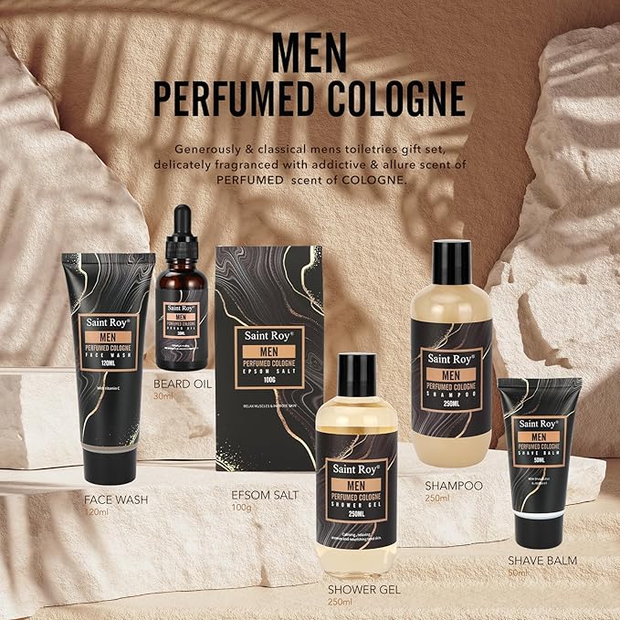 Fathers Day Christmas gift for Men Dad Bath Perfume Gift Set, 14 Pcs Spa Basket with Classic Perfume kit, Personal Self Care Shaving Kit Relax Included Scubber, Beard Oil, Bath Pillow, Valentines Day
