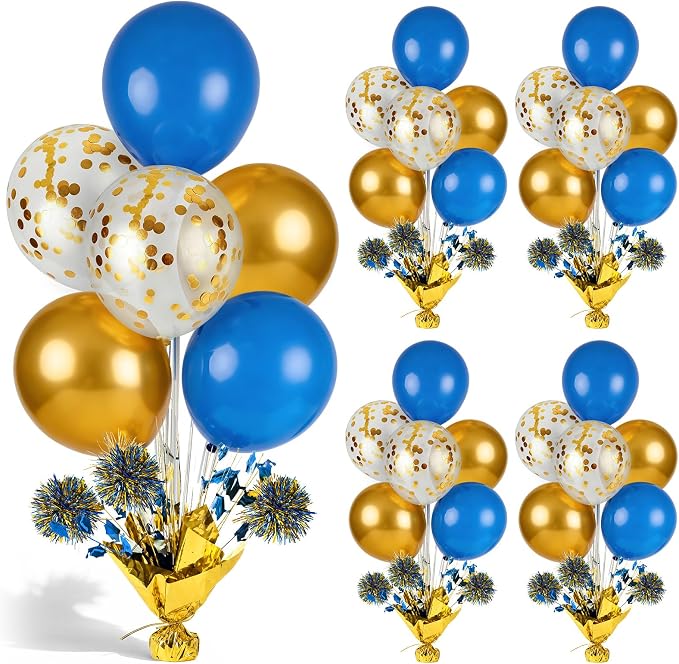 4 Set Blue Gold White Balloon Centerpieces by Unknown