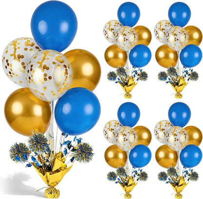 4 Set Blue Gold White Balloon Centerpieces by Unknown