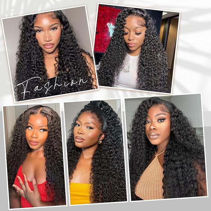SOSATISFY Deep Wave Lace Front Wigs Human Hair 4x4 HD Transparent Lace Closure Wigs Glueless 180% Density Human Hair Wigs for Black Women Pre Plucked with Baby Hair (22 inch)