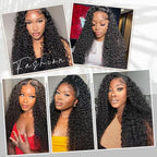 SOSATISFY Deep Wave Lace Front Wigs Human Hair 4x4 HD Transparent Lace Closure Wigs Glueless 180% Density Human Hair Wigs for Black Women Pre Plucked with Baby Hair (22 inch)