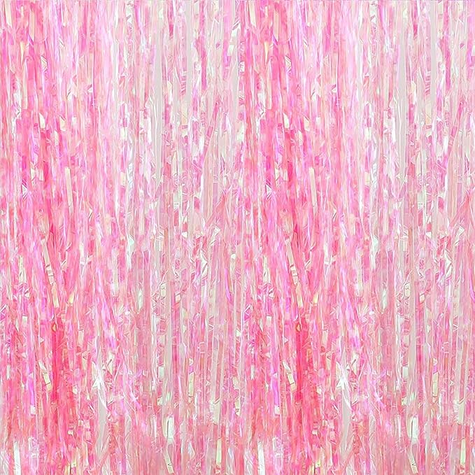 BRAVESHINE Clear Pink Streamers Party Curtain | Iridescent Fringe Backdrop | - Image 9