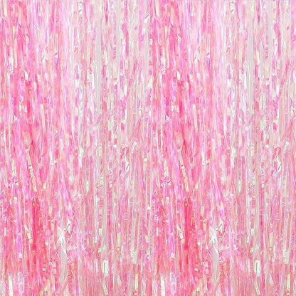 BRAVESHINE Clear Pink Streamers Party Curtain | Iridescent Fringe Backdrop | - Image 9