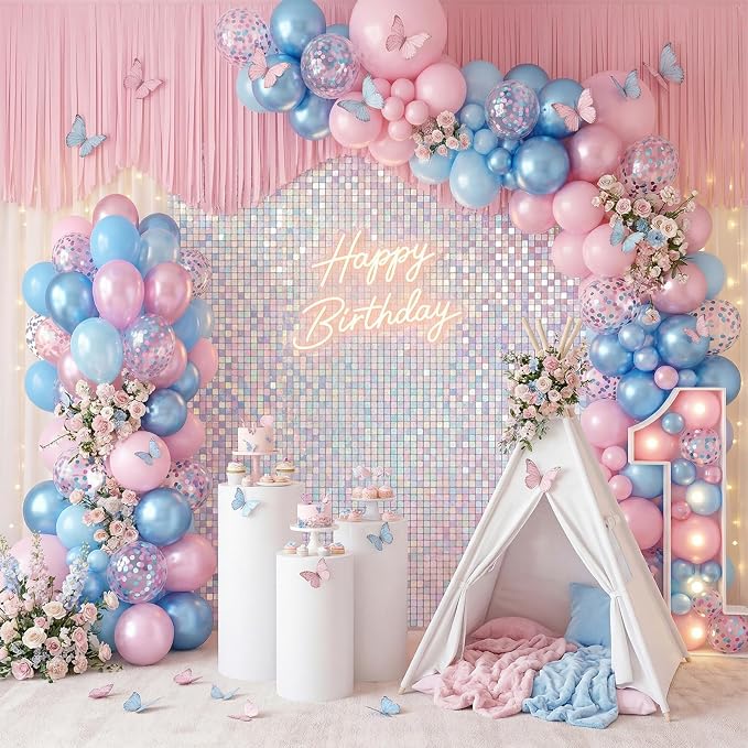 Paready Pastel Blue and Pink Balloons Set, 12 Inch Pastel Confetti Balloons - Image 2