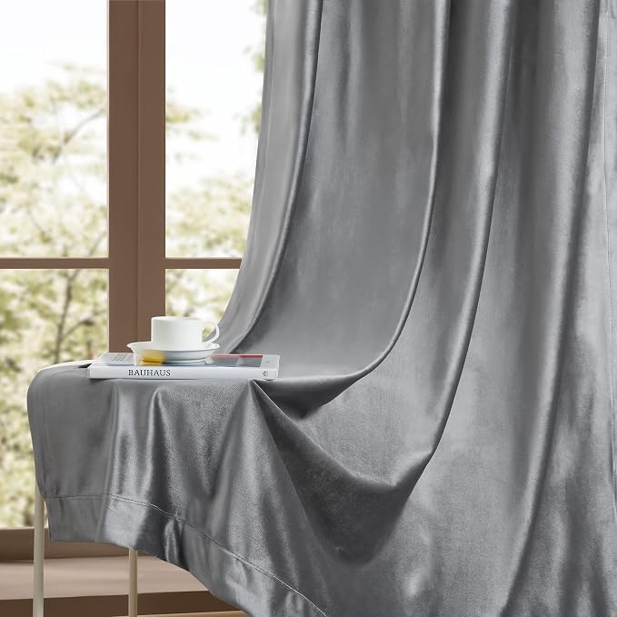 BULBUL Velvet Grey Blackout Curtains 102 inch Long - Image 7