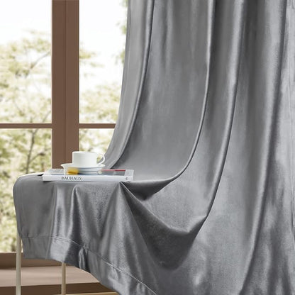 BULBUL Velvet Grey Blackout Curtains 102 inch Long - Image 7