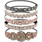AMCAMI 5Pcs Rhinestone Beaded Headbands for Women Elastic Head Wraps Handmade Crystal Bling Hairbands for Girls Vintage Hair Accessories Party Daily Headwear (C)