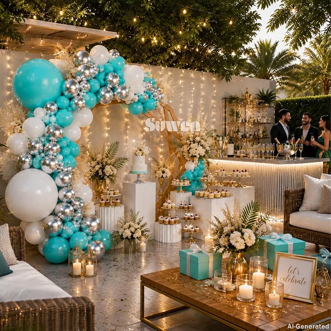 SUWEN 153Pcs Teal Balloon Arch Kit Silver White 18 10 5 Inch | Turquoise - Image 2