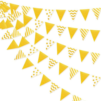39Ft White and Gold Party Decorations Polka Dot Stripe Triangle Pennant Banner by pinkblume