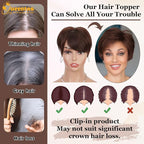 QUEENTAS Brown Short Hair Toppers for Women with Thinning Hair 360°3D Cover with 3 Clips Hair Pieces Wispy Bangs 4.6"*3.6" Coverage(Chocolate Brown/#4)