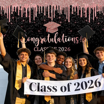 Mocsicka Rose and Gold Graduation Backdrop Congratulations Class of 2024 - Image 3