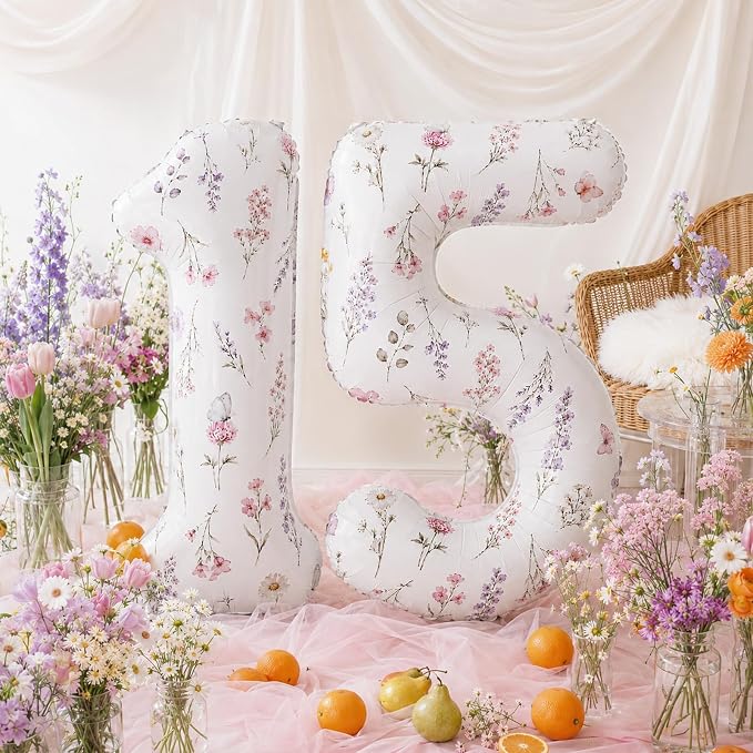 Wildflower Number 15 Balloons for 15th Floral Theme Birthday Party Decor | 40'' - Image 3