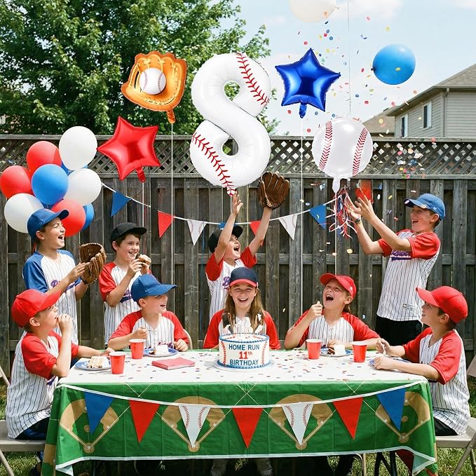 Jenaai Number 8 Baseball Balloons White Red and Blue Baseball Glove Balloons - Image 5