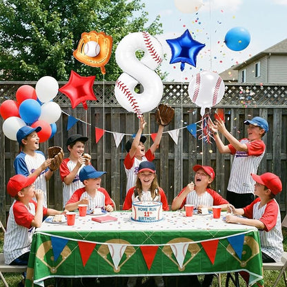Jenaai Number 8 Baseball Balloons White Red and Blue Baseball Glove Balloons - Image 5