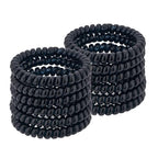 Spiral Hair Ties (Thin Black, 12 Pcs) - Plastic Spiral Coil Ponytail Holders for Women, No Crease Phone Cord Ties for All Hair Types