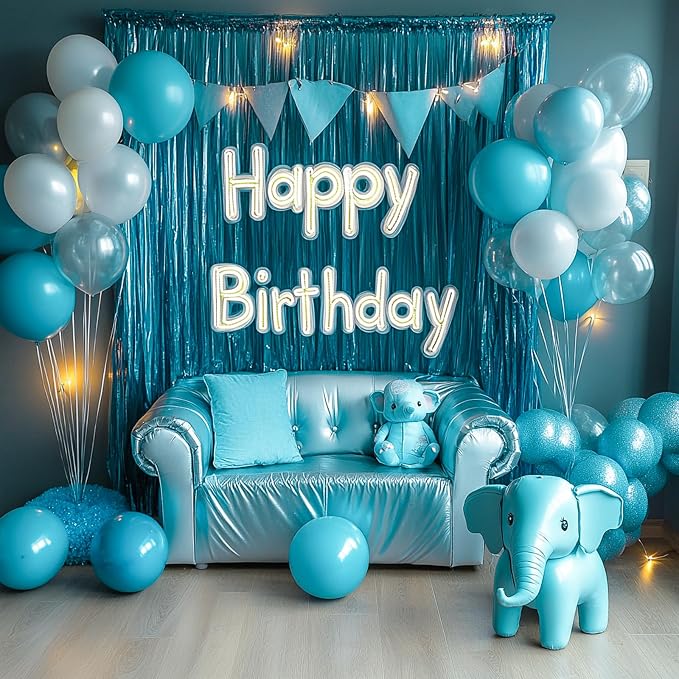 PartyWoo Light Blue Foil Fringe 8.2FT 3pcs Baby Blue Tinsel Streamers | Light - Image 5