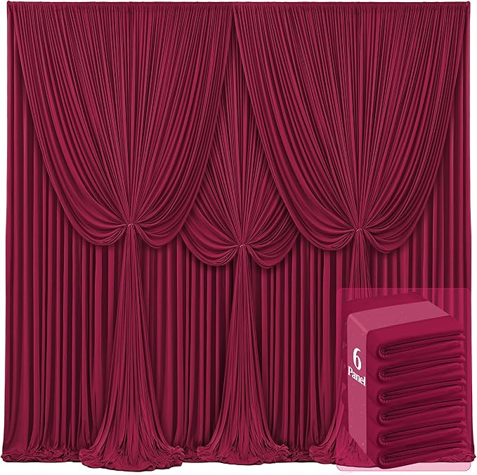 6 Panels Burgundy Backdrop Curtains by Tao-GePartyDecorations