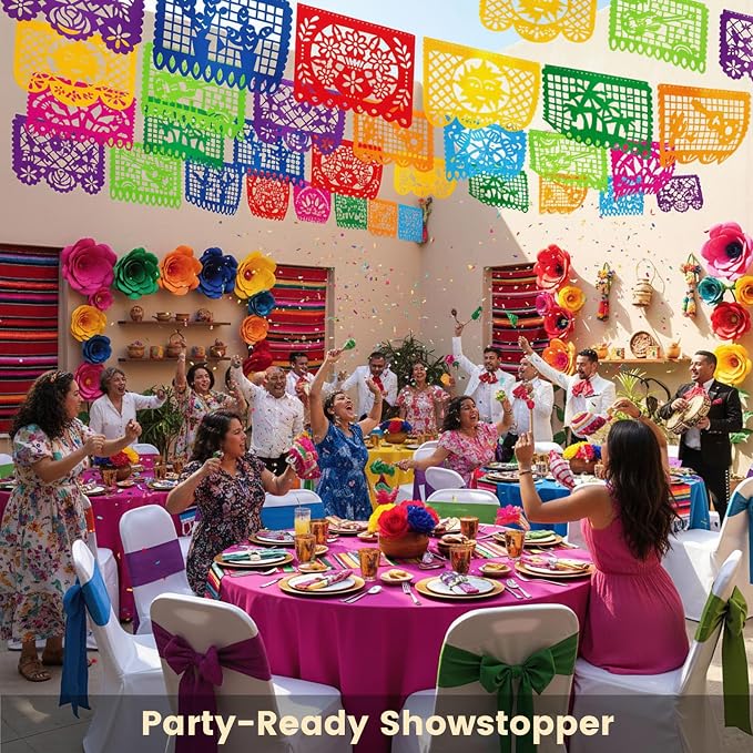 DOMESTAR Mexican Party Decoration, 18 FT Plastic Papel Picado Fiesta Banner | - Image 2