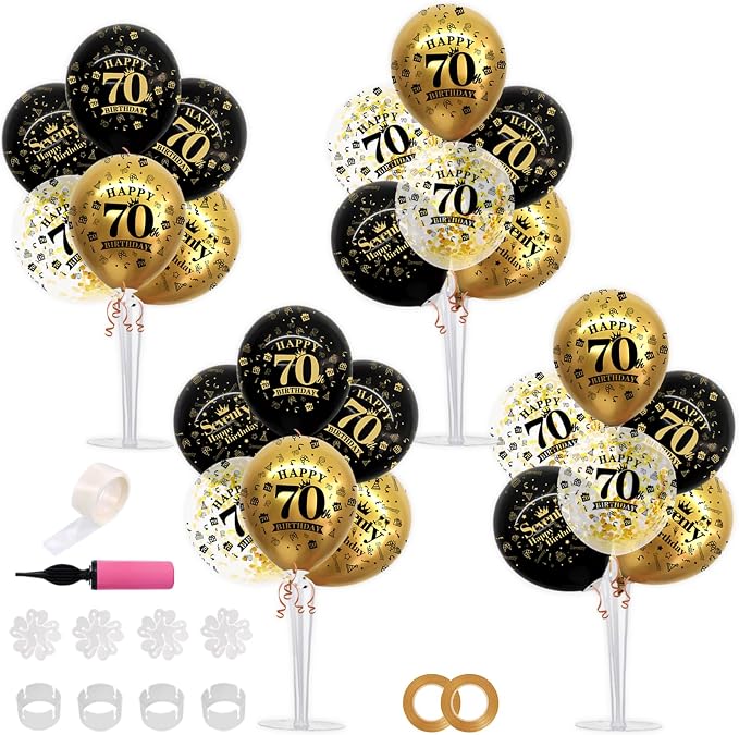 TONIFUL 4 Set Black Gold 70 Printed Balloon Stands by TONIFUL
