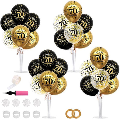 TONIFUL 4 Set Black Gold 70 Printed Balloon Stands by TONIFUL