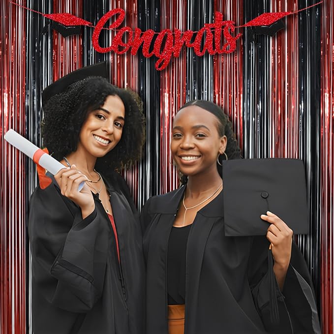 BRAVESHINE Party Streamers Fringe Backdrop | Red and Black Foil Curtain | 2 - Image 5