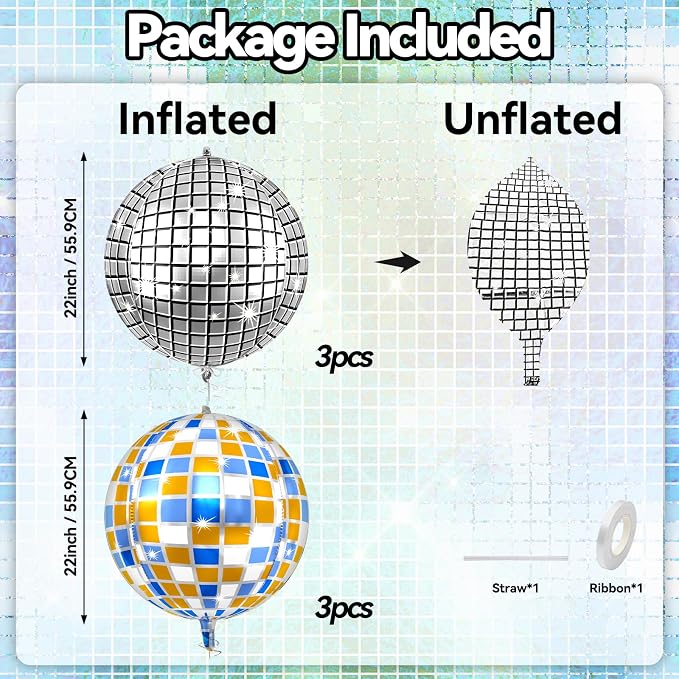 6pcs 22 Inch Silver Disco Ball Balloons - Image 2