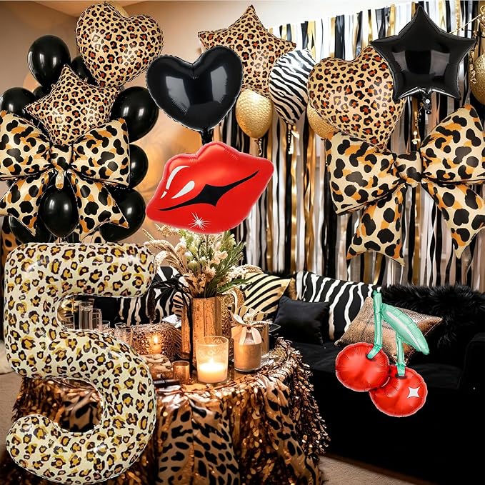 40Inch Large Leopard Print Number 5 Foil Balloons Cheetah 5th Wild One First - Image 3