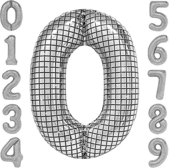 40 Inch Disco Number Balloons Large Silver Disco Ball Print Number Balloon by cocodino