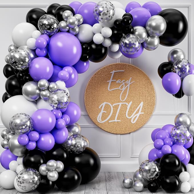 ALL-IN-1 Purple and Black White Balloons Garland & Arch Kit – Small and Large - Image 2