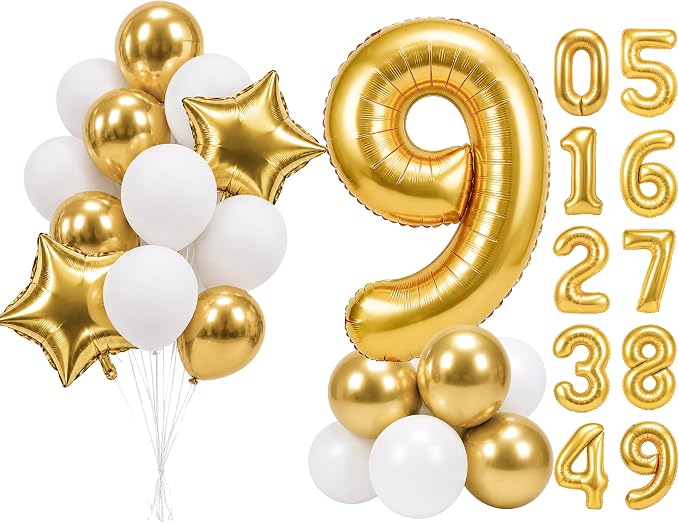 PartyWoo Number Balloons 40 Inch Gold Number 9 Kit 25pcs by PartyWoo