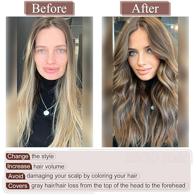 SEGO Real Human Hair Topper for Women without Bangs, Hair Topper with 4 Anti-Slip Clips (10 Inch#2 Dark Brown)