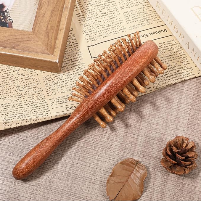 Loc Brush for Dreads Natural Wood Hair Brush Wooden Scalp Massager Loc Comb Wooden Hair Brushes Scalp Comb Detangling, ScalpCare & Frizz Control