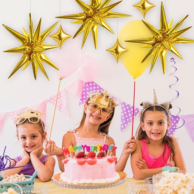 TONIFUL 18Pcs 22Inch Gold Large Explosion Star Mylar Balloons and 10Inch Four - Image 5