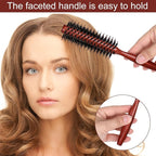 2 Pack Small Round Hair Brush Boar Bristle Roller Hairbrush Wooden Handle Volumizing Hair Brush for Blow Drying Short Thin Fine Hairs Styling Women Curling Bangs Men Beard Travel Household