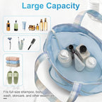 Mesh Shower Caddy Portable, Bathroom Caddy Organizer for College Dorm Essentials, Hanging Shower Tote Bag with 7 Pockets for Beach, Swimming, Gym camping Blue Checkered
