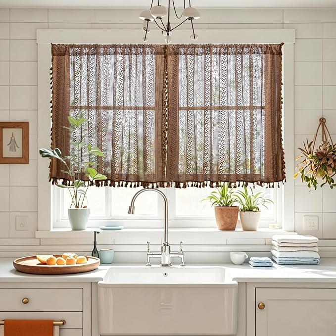 Sutuo Home Boho Valance Short Curtains 2 Panels - Image 2
