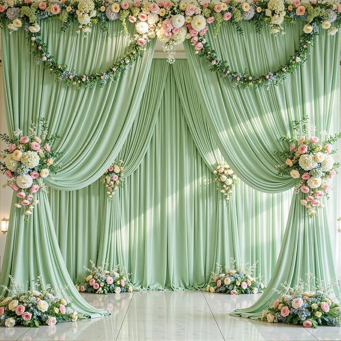 10 Panels Sage Green Backdrop Curtains - Image 2