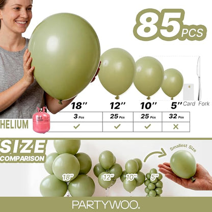 PartyWoo Sage Green Balloons 85pcs Olive Boho Green Color 18 12 10 5 Inch | 18 - Image 6