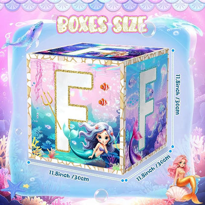 4 Pcs 4th Mermaid Birthday Decorations Four Birthday Balloon Boxes Mermaid - Image 2