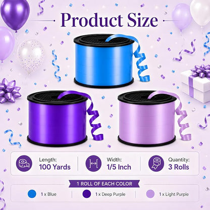 BEISHIDA 3 Pack 100 Yard Blue Purple Curling Crimped Ribbon Balloon String - Image 2