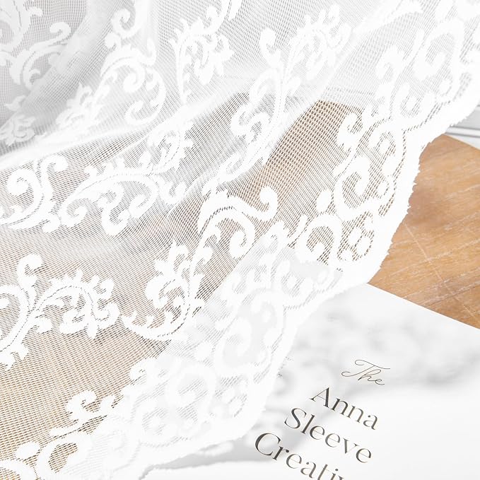 White Lace Curtains 80 Inches Long 2 Panels Paisley Pattern Victorian Lace - Image 7