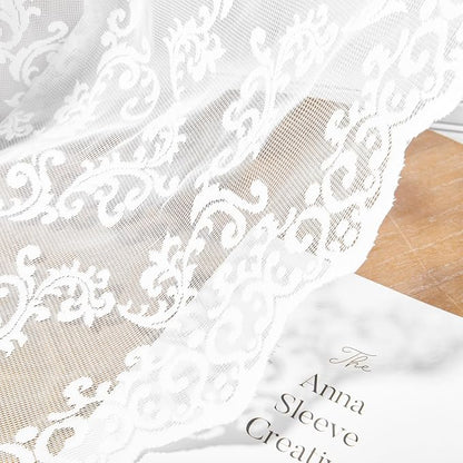 White Lace Curtains 80 Inches Long 2 Panels Paisley Pattern Victorian Lace - Image 7