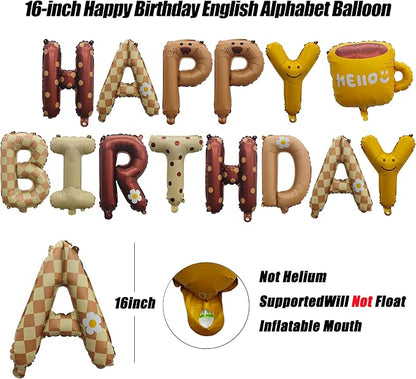 16IN HB Plaid Bear Birthday Foil Balloon banner Set | "HELLO" Coffee Cup Foil - Image 2