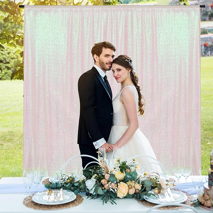 PartyDelight Iridescent White Sequin Backdrop 8x8ft Shimmer Photo Curtain | 4 - Image 6