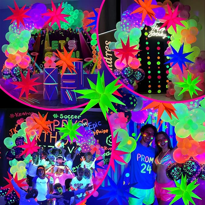 GYIPFIPA UV Neon Balloons, Glow in the Dark Party Supplies Neon Foil Explosion - Image 7