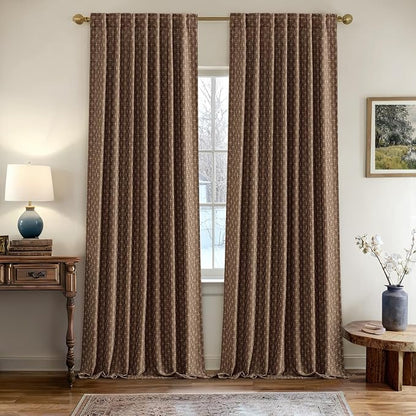 MIULEE Patterned Farmhouse Linen Curtains, Back Tab, Dark Coffee | Linen - Image 2