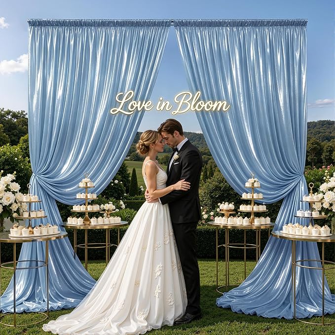 gogoparti 10x10FT Baby Bule Sequin Backdrop Curtain - Image 2