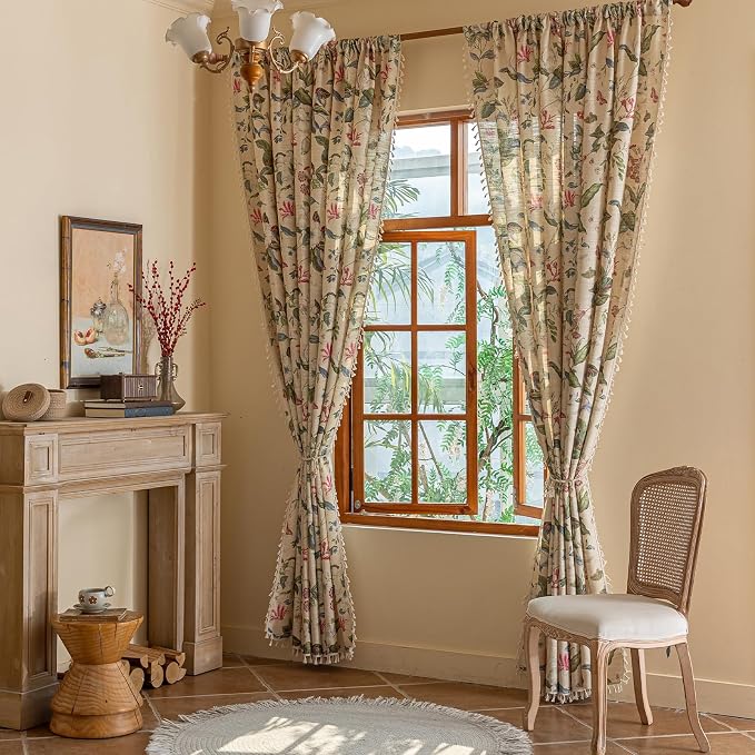 ENJOYBRIDAL Floral Curtains 63 Inch Long Living Room Boho Drapes Short Bedroom - Image 7